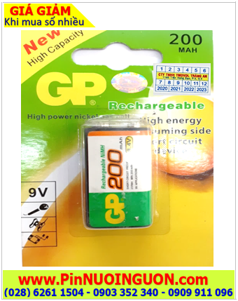 GP 9V200mAh, 6HR61; Pin sạc 9v GP 9V200mAh, 6HR61 (NiMh 9v200mAh) chính hãng _Vỉ 1viên